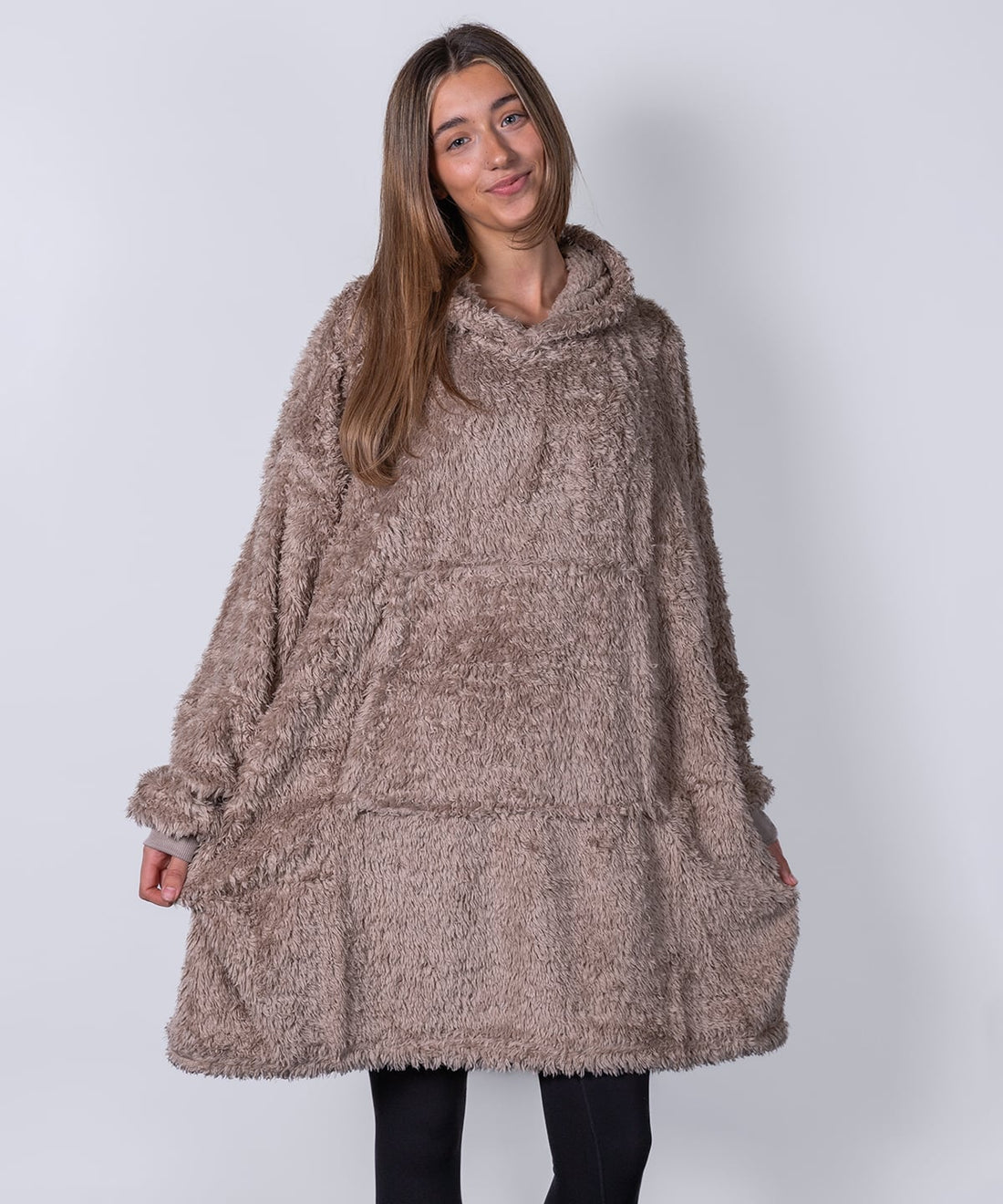 Oversized Teddy Blanket Hoodie worn by a model
