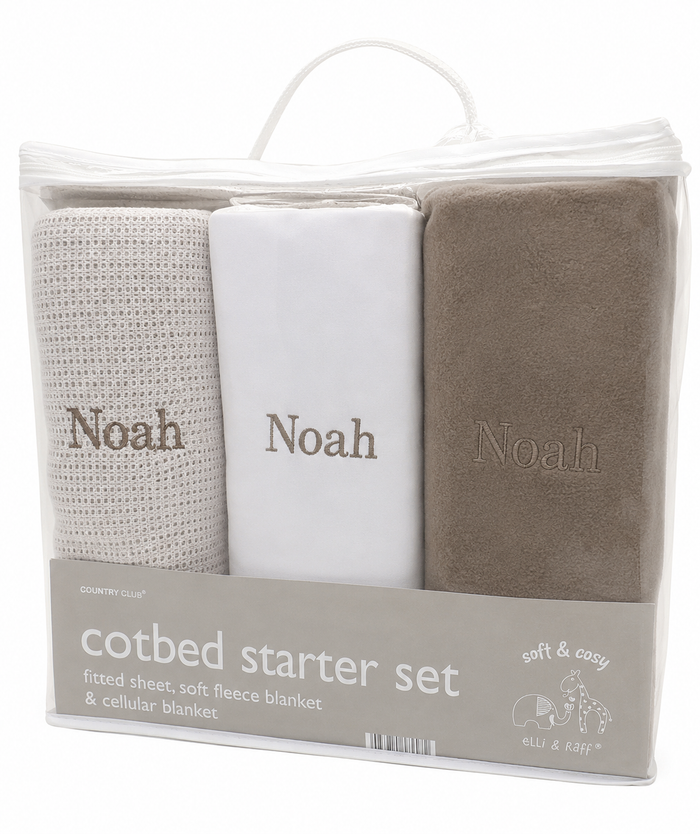 Personalised 3-Piece Cot Bed Bedding Set — Embroidered Name | UK Made