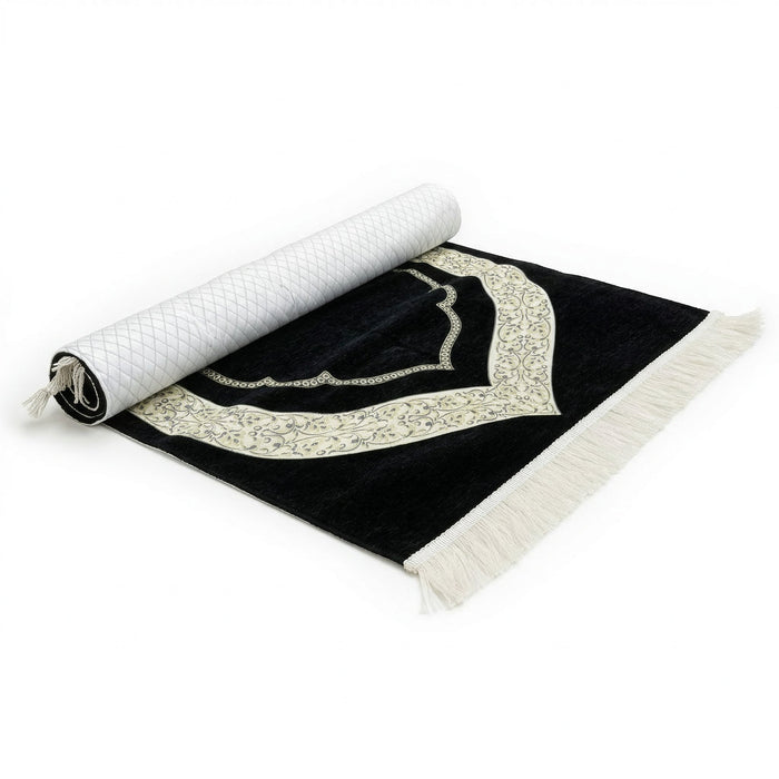 Chenille Mihrab Prayer Mat - Black