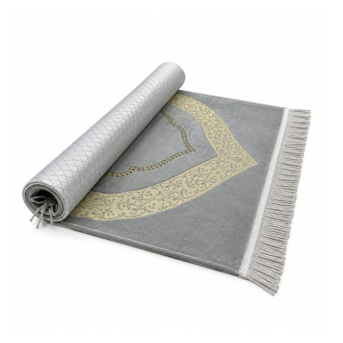 Chenille Mihrab Prayer Mat - Grey