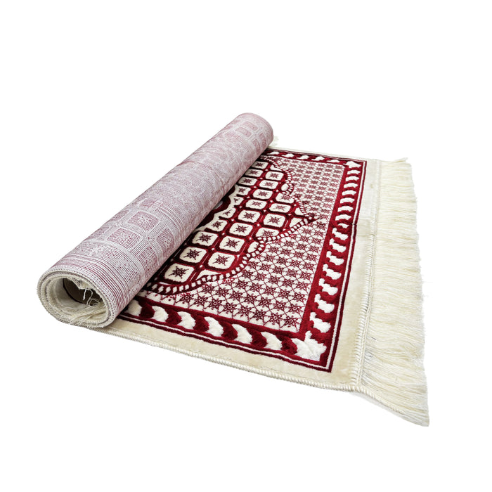 Woven Seccade Prayer Mat - White & Red